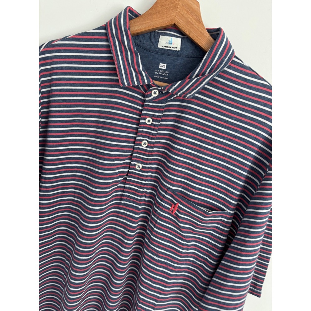 Johnnie-O Hangin Out Mens XXL Polo Shirt Striped Navy Blue Red White - Picture 2 of 6
